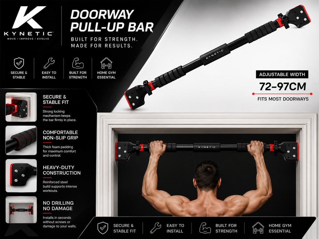 Kynetic IronGrip™ Doorway Pull-Up Bar | No-Screw Home Gym Trainer