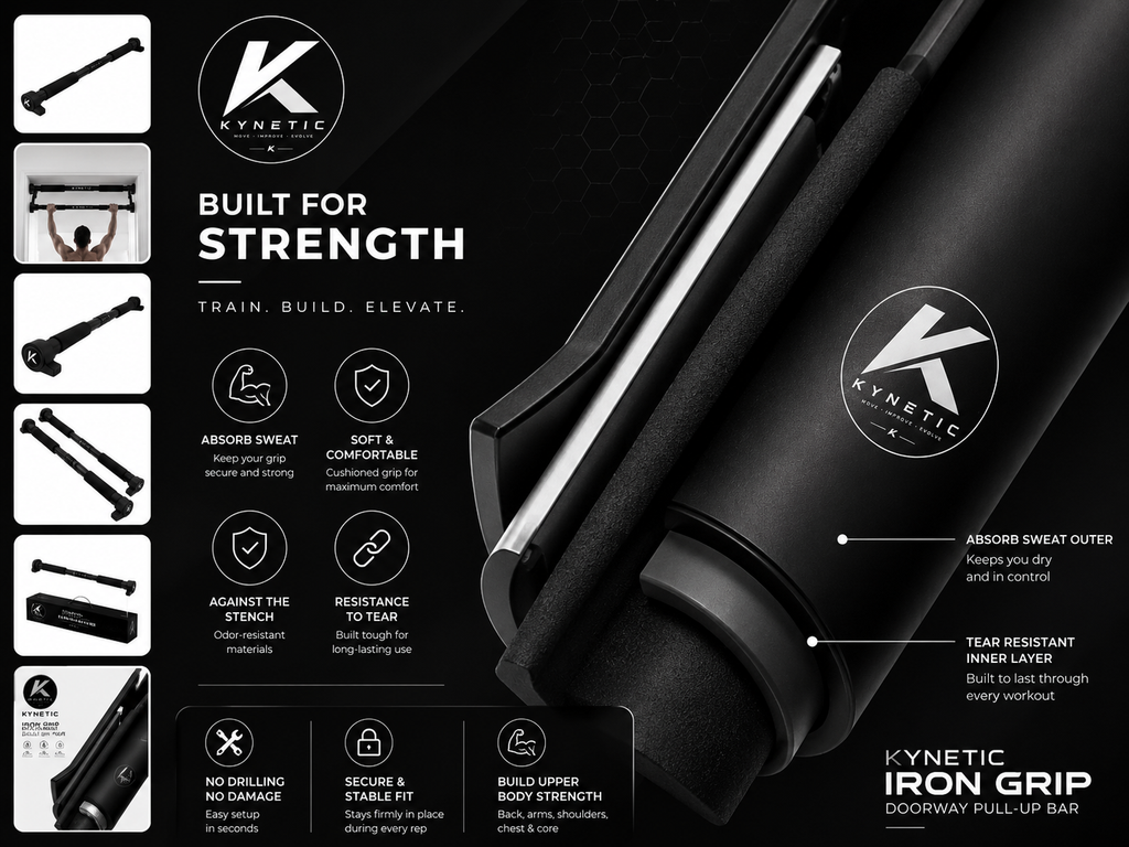 Kynetic IronGrip™ Doorway Pull-Up Bar | No-Screw Home Gym Trainer
