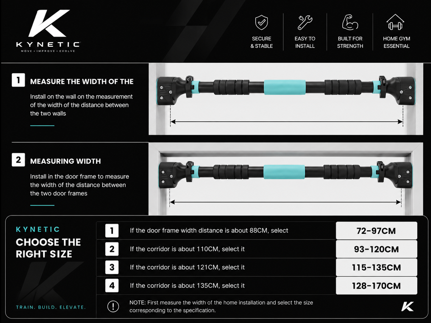 Kynetic IronGrip™ Doorway Pull-Up Bar | No-Screw Home Gym Trainer